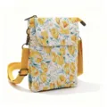 Yellow floral print canvas crossbody phone bag with adjustable strap and metal buckles. - Yellow Tulip - Oil Painting 5 Layers