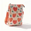 Small crossbody phone bag with cute heart pattern fabric, casual shoulder bag for women. - Red Heart Polka Dot - Oil Painting 5 Layers