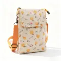 Canvas crossbody phone bag with fresh orange fruit print, casual cute small shoulder bag. - Orange Little Apple - Oil Painting 5 Layers