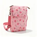 Pink fabric crossbody phone bag with cute fruit pattern and adjustable strap for women main - Red Little Apple - Oil Painting 5 Layers