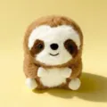 Close-up of a cute round brown and white sloth plush toy with fluffy texture and sweet smile. - Sloth
