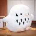 Cute white round owl plush toy close-up, soft fluffy texture, cute black belly spots and beak. - White / 38 cm