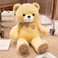 Cute yellow teddy bear plush toy with heart patch and bow tie, soft stuffed doll gift. - Light Brown Teddy Bear / 40 cm