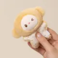Mini yellow plush toy, cute beanbag animal doll with polka dot decor for soothing soft gift. - Monkey