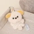 Cute plush dog keychain yellow ear polka dot clothes soft animal pendant bag charm accessory - Dog