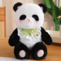 Joli panda en peluche avec bavoir en dentelle verte, doudou doux pour les enfants. - Poupée 45cm / Panda avec Bavette