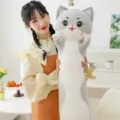 Cute grey cat long plush body pillow, soft stuffed animal doll for sleeping and relaxing. - Gray Cat / 50 cm