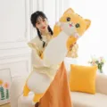 Cute Long Cat Plush Pillow Soft Stuffed Animal Body Pillow for Sleeping and Cuddling - Yellow Cat / 50 cm