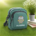 Green nylon crossbody bag with cute owl embroidery, casual small shoulder bag for women girls. - Owl Green-NL Embroidery