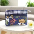 Cotton floral plaid double zipper coin purse small card pouch cute storage wallet bag. - Royal Blue Nine-Flower Square Coin Purse