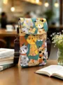 Canvas crossbody cell phone bag with cute cartoon cat pattern for women everyday use. - Little Cat - Green