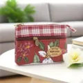 Floral plaid cotton coin purse with double zipper, mini retro wallet for women and girls. - Jujube Red Nine-Flower Square Coin Purse