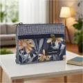 Multi-layer fabric coin purse with floral plaid pattern and zipper design for daily use. - Royal Blue Long-Leaf Flower Square Coin Purse