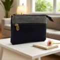Moderna borsa con zip in tela multistrato elegante minimalista piccolo borsellino da viaggio - Nero Inchiostro