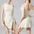 Femme robe de tennis sportive combinaison sans manches séchage rapide fitness yoga tenue. - S / Robes / Blanc