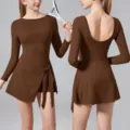 Femme Manche Longue Robe De Tennis Combishort Sportswear Une Pièce Fitness Yoga Tenue - S / Ensemble / Café