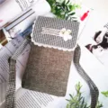 Sweet houndstooth crossbody phone bag with floral lace trim and canvas patch. - Plain Gray Green - 3-Layer Phone Bag