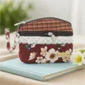 Ethnic style floral fabric coin purse with double zippers and wrist strap for women daily use - Auspicious Red Morning Glory