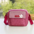 Borsa a tracolla in tela rosa da donna, piccola borsa per telefono con motivo pied de poule. - Rosso