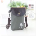 Borsa a Tracolla in Tela Verde Piccola Borsa Telefono con Ricamo Rosa e Patta in Pelle - Verde Militare Ricamo Floreale