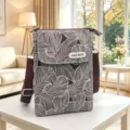 Borsa a tracolla per cellulare in tessuto con stampa foglie, piccola borsa casual nuova. - Carta Nera - Foglia Grande 5 Strati