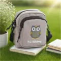 Borsa a tracolla in nylon grigio con grazioso ricamo gufo, piccola borsa donna alla moda. - Gufo Grigio / Gufo Grigio-NL Ricamo