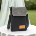 Black grey canvas cross-body phone bag small casual shoulder messenger bag for daily use - Solid Color 5-Layer Style / Black