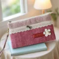 Γυναικεία τσάντα clutch λινό με διπλό φερμουάρ pied de poule δαντέλα οργάνωσης μακιγιάζ - Μονόχρωμο Κόκκινο Clutch