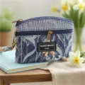 Monetina in tela fantasia floreale doppia zip borsa piccola con cinturino da polso portafoglio - Blu Reale - Portamonete Fiore a Foglia Lunga