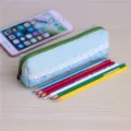 Astuccio per matite in tela con pizzo borsa di cancelleria a griglia carina per ufficio - Verde brillante