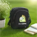 Black nylon embroidered crossbody bag, cute cartoon dinosaur student phone bag for women. - Monster Dinosaur Black-NL Embroidery