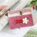 Small cotton linen coin purse with double zippers, red houndstooth and floral decor. - Coin Purse / Plain Red