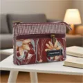 Multi-layer fabric coin purse, floral and plaid pattern, compact zipper wallet for women. - Jujube Red Long-Leaf Flower Square Coin Purse