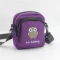 Purple nylon crossbody bag with cute owl embroidery, casual small shoulder messenger bag. - Owl Purple-NL Embroidery