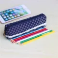 Astuccio in tessuto blu scuro griglia design floreale borsa cosmetica cancelleria stile due - Blu Zaffiro