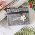 Grey Houndstooth Coin Purse Small Canvas Pouch Floral Wallet Cute Fabric Mini Purse - Coin Purse / Plain Black Gray