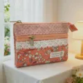 Floral cotton multi-layer zipper coin purse, pastoral style card holder and pouch for women. - Orange-Pink Wild Chrysanthemum Square Coin Purse