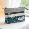 Pastoral floral double zipper cotton coin purse with lace trim, cute small wallet for women. - Green-Blue Wild Chrysanthemum Square Coin Purse