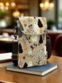 Borsa a tracolla in tela per cellulare con disegno di orso, impermeabile e multistrato. - Orso della Foresta - Grigio Beige