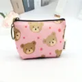 Leuke roze canvas portemonnee met cartoon beer print, ritssluiting en handige sleutelhanger. - Zilveren Tas Kleine Beer - Roze