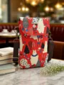Borsa a tracolla per cellulare in tela rossa con stampa di orsi e cinghia marrone regolabile. - Orso della Foresta - Rosso Vivo