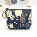 Schattig canvas portemonneetje met dierenprint, ritssluiting en handige sleutelring eraan. - Zilveren Tas Bosbeer - Donkerblauw