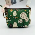 Groene canvas portemonnee met schattig uil- en berenpatroon, handige ritstas voor geld. - Zilveren Tas Bosbeer - Bamboegroen