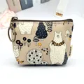 Portamonete in tela con stampa di orso di cartone animato carino con cerniera e portachiavi. - Borsa Argentata Orso della Foresta - Grigio Beige
