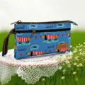 Blauwe teckel print canvas etui met meerdere ritsvakken en handige opbergtas voor dagelijks gebruik. - Hemelsblauw