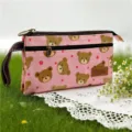 Schattig roze etui van canvas met berenpatroon en polsbandje voor dagelijks gebruik en handig opbergen. - Roze