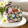 Waterdichte kleine cosmetische tas met bloemenprint en polsband, schattige make-up organizer. - Madeliefje Groen