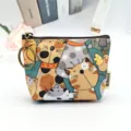 Portamonete carino con stampa gatto cartone animato con cerniera e portachiavi per donna. - Borsa Argentata Piccolo Gatto Fiore - Verde