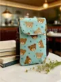 Cute bear print canvas crossbody phone bag with multi-layer design and adjustable strap. - Little Bear - Light Blue