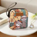 Borsa con zip in tela portatile con stampa di gatti, borsa cosmetica e organizer tascabile. - Gattino Verde